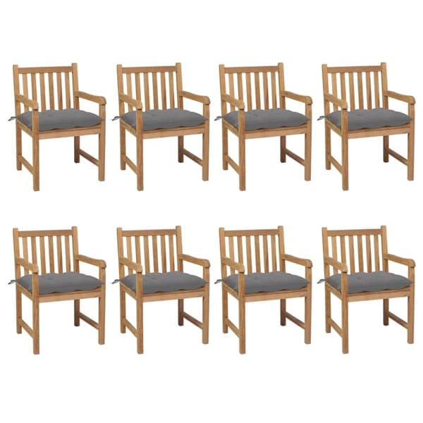 vidaXL Trädgårdsstolar 8 st med gråa dynor massiv teak grå
