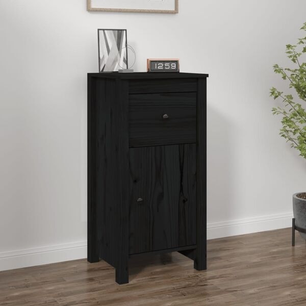vidaXL Skänk svart 40x35x80 cm massiv furu Svart