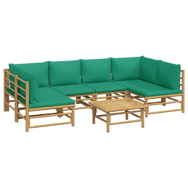 vidaXL Loungegrupp 7 delar gröna dynor bambu Brun