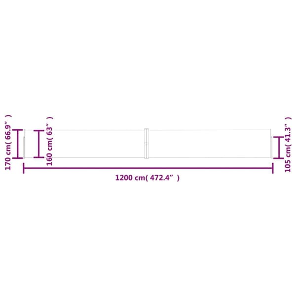 vidaXL Infällbar sidomarkis 170x1200 cm antracit Antracit