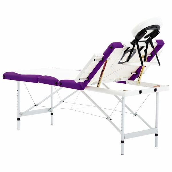 vidaXL Hopfällbar massagebänk 4 sektioner aluminium vit och lila Vit