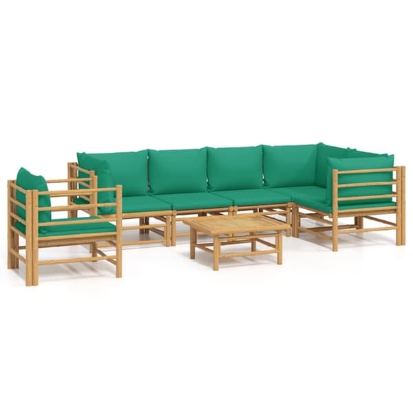 vidaXL Loungegrupp 7 delar gröna dynor bambu Brun