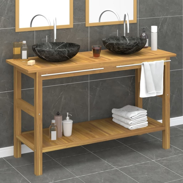 vidaXL Handfatsbänk med handfat svart marmor massiv teak Svart