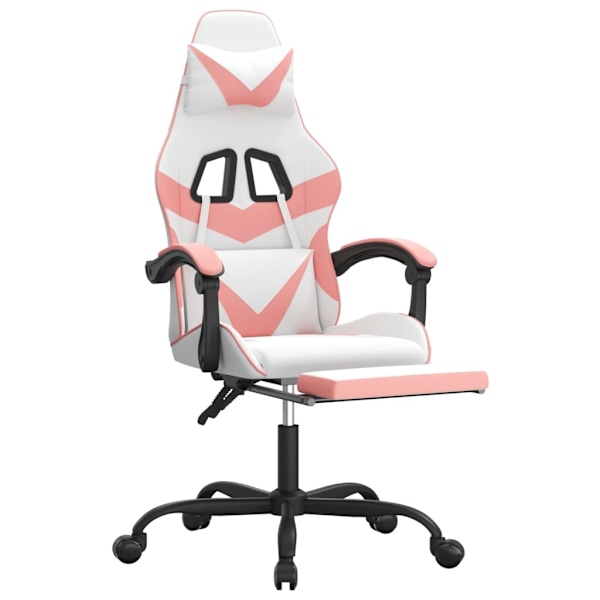 vidaXL Gamingstol med fotstöd vit och rosa konstläder Rosa