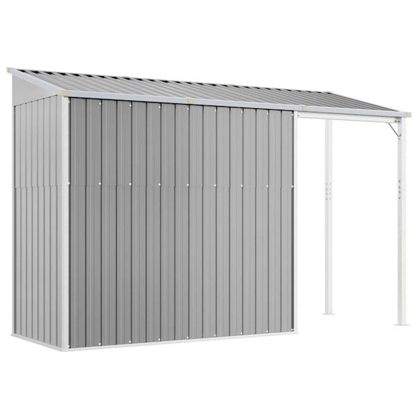 vidaXL Trädgårdsbod med förlängt tak ljusgrön 277x110,5x181 cm stål Grå