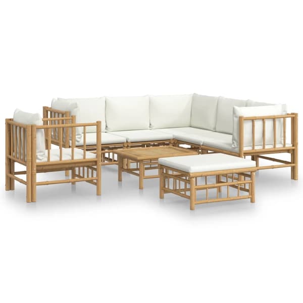 vidaXL Loungegrupp 8 delar gräddvita dynor bambu Brun