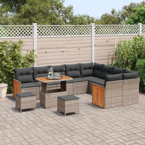 vidaXL Trädgårdsoffset 12 pcs Grå Poly Rattan och Pulverlackerad Stål Grå