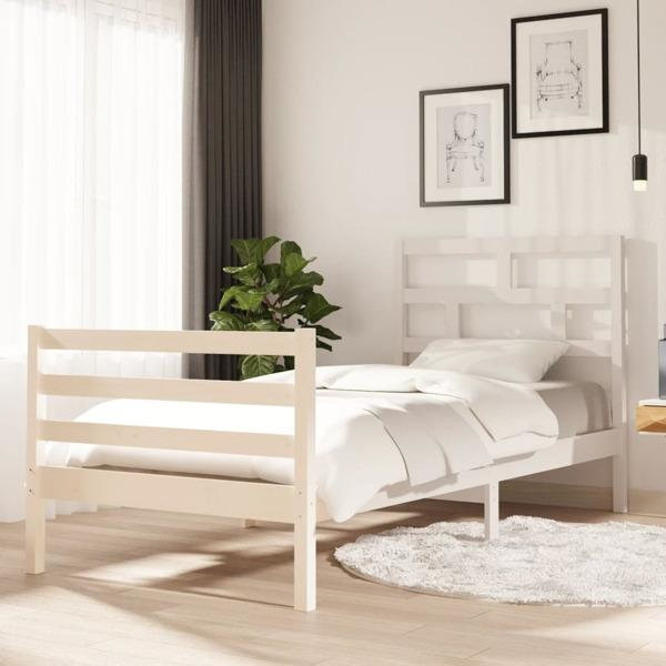 vidaXL Sängram vit massiv furu 90x200 cm enkelsäng Vit