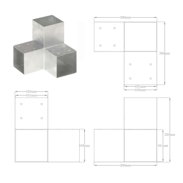 vidaXL Stolpbeslag 4 st Y-form galvaniserad metall 101x101 mm Silver