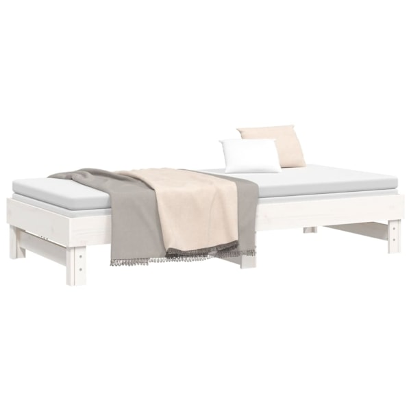 vidaXL Utdragbar dagbädd vit 2x(90x200) cm massiv furu Vit
