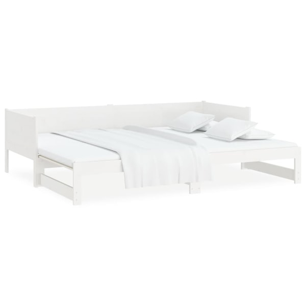 vidaXL Utdragbar dagbädd vit massiv furu 2x(90x190) cm Vit