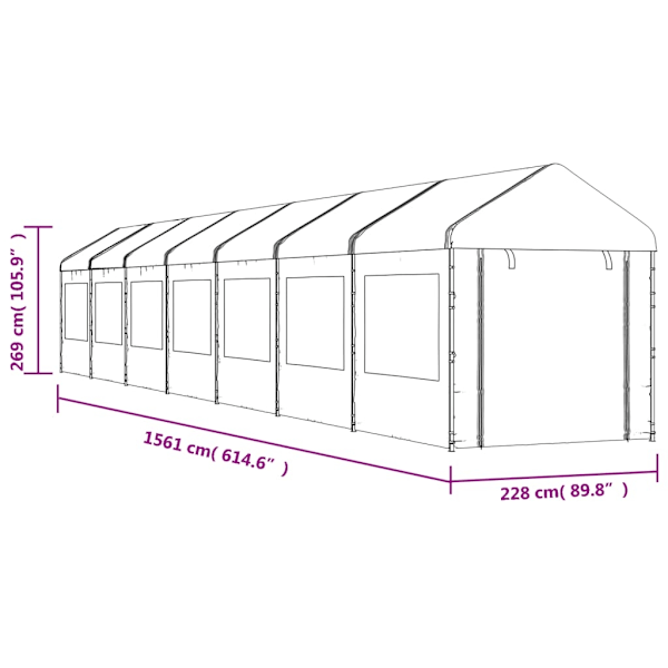 vidaXL Paviljong med tak vit 15,61x2,28x2,69 m polyeten Vit