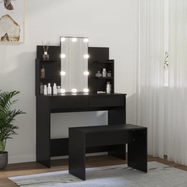 vidaXL Sminkbord med spegel LED svart konstruerat trä Svart
