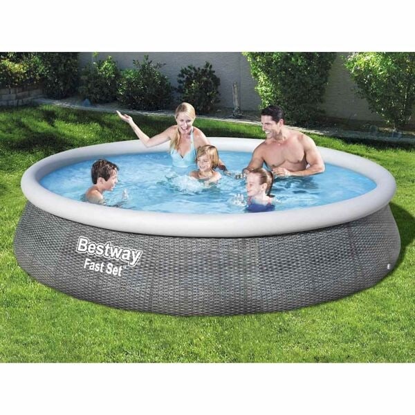 Bestway Uppblåsbar pool Fast Set med pump 396x84 cm Grå