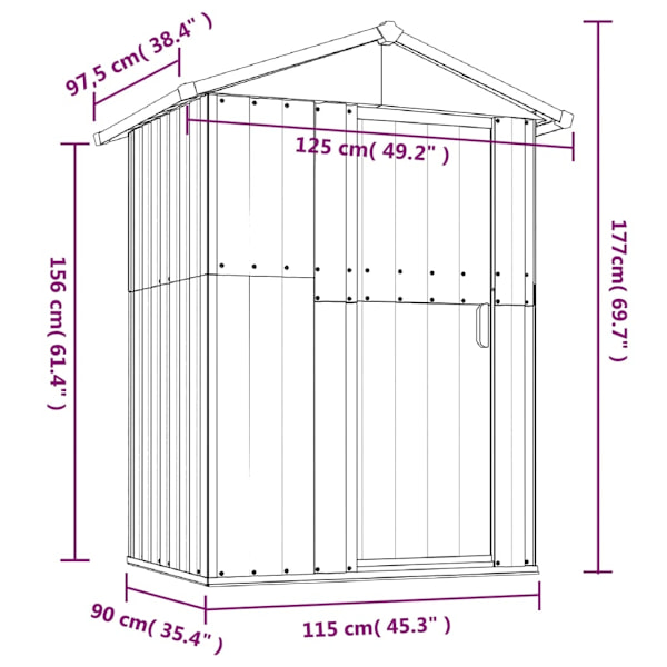 vidaXL Trädgårdsskjul antracit 126x97,5x177 cm galvaniserat stål Antracit