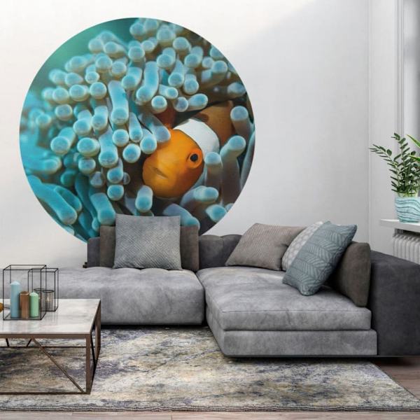 WallArt Tapet cirkelformad Nemo the Anemonefish 190 cm Blå