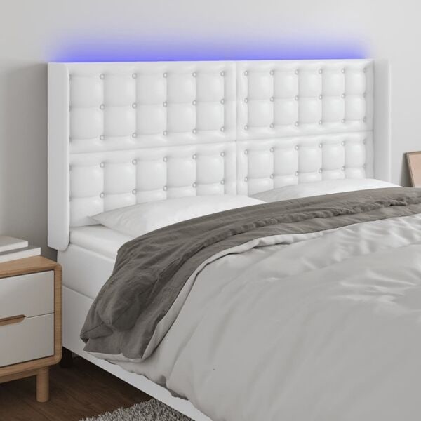 vidaXL Sänggavel LED vit 163x16x118/128 cm konstläder Vit