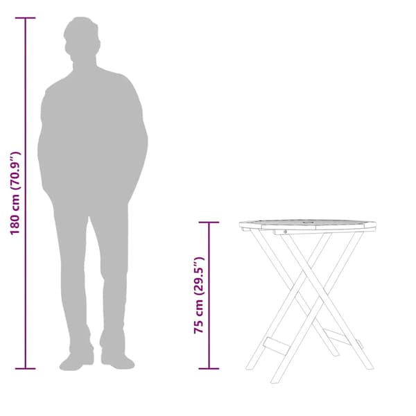 vidaXL Hopfällbart trädgårdsbord Ø60x75 cm massivt eukalyptusträ Brun