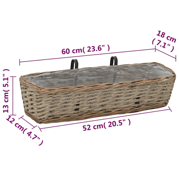 vidaXL Balkonglåda 2 st korg med PE-foder 60 cm Brun