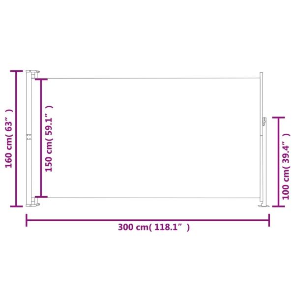 vidaXL Infällbar sidomarkis för uteplats 160 x 300 cm grå grå