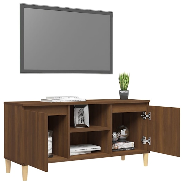 vidaXL TV-bänk med massiva träben brun ek 103,5x35x50 cm Brun