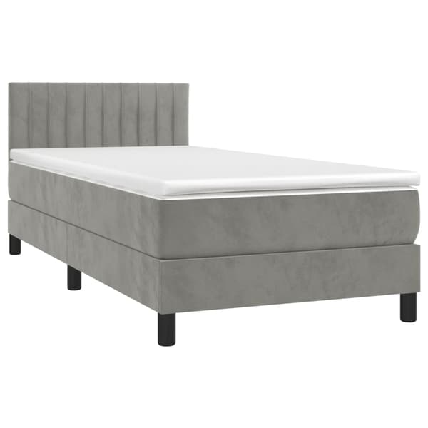 vidaXL Ramsäng med madrass & LED ljusgrå 80x200 cm sammet Grå