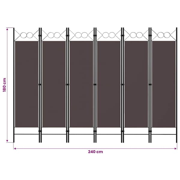 vidaXL Rumsavdelare 6 paneler brun 240x180 cm Brun