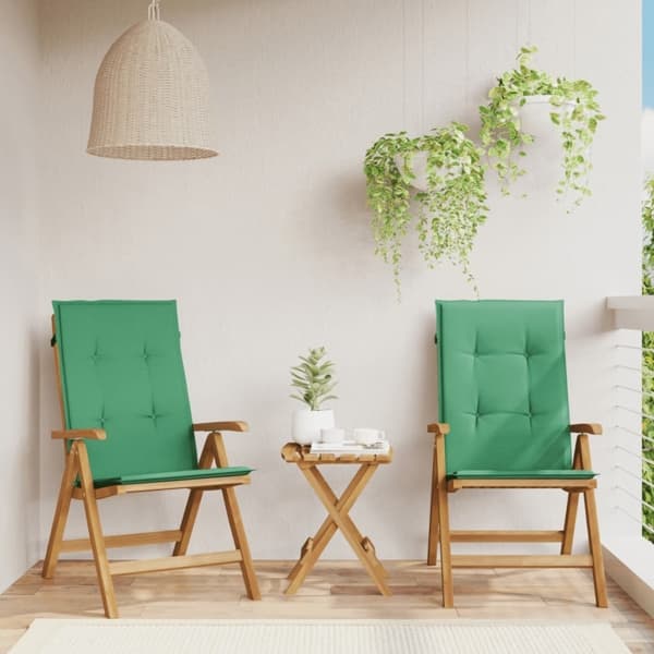 vidaXL Fällbara fåtöljer med dynor, 2 st, massivt trä, teak Brun