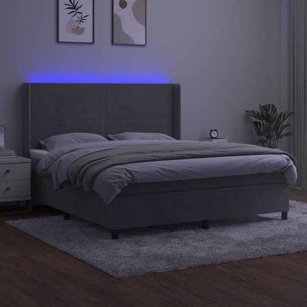 vidaXL Ramsäng med madrass & LED ljusgrå 160x200 cm sammet Grå