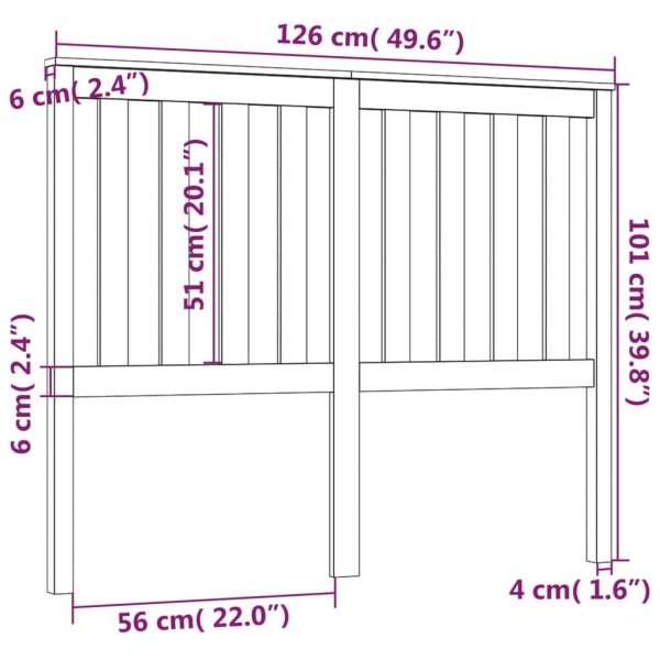 vidaXL Sänggavel 126x6x101 cm massiv furu Brun