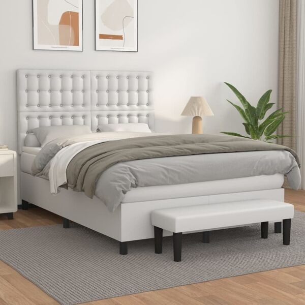 vidaXL Ramsäng med madrass vit 140x190 cm konstläder Vit