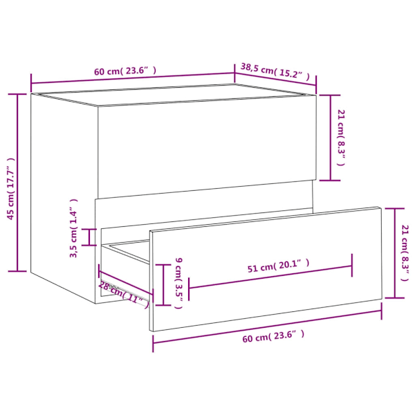 vidaXL Handfatsskåp rökfärgad ek 60x38,5x45 cm konstruerat trä Brun