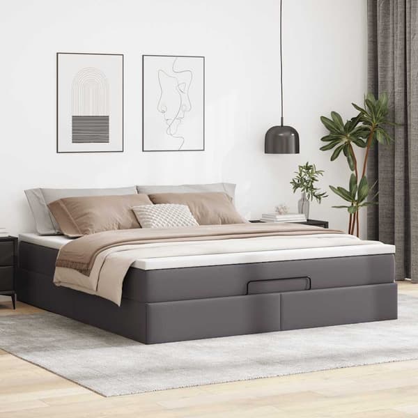 vidaXL Ottoman sängram med madrass grå 160x200 cm konstläder Grå