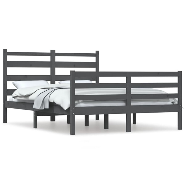 vidaXL Sängram massiv furu 160x200 cm grå Grå
