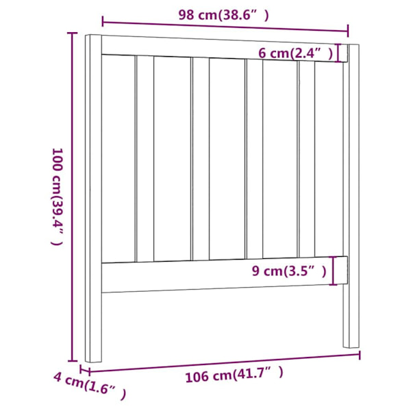 vidaXL Sänggavel 106x4x100 cm massiv furu Brun