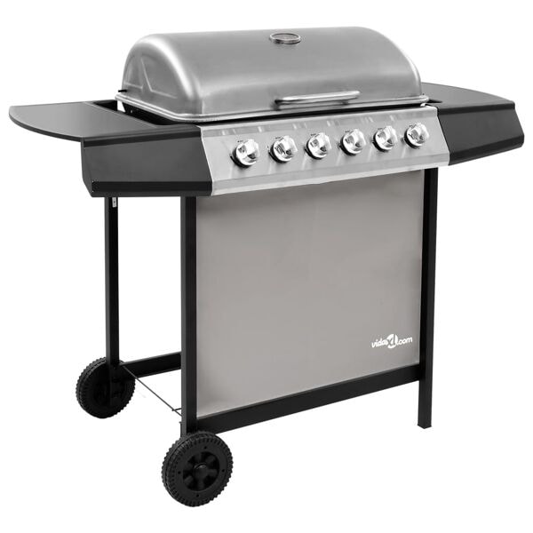 vidaXL Gasolgrill med 6 brännare svart och silver Silver