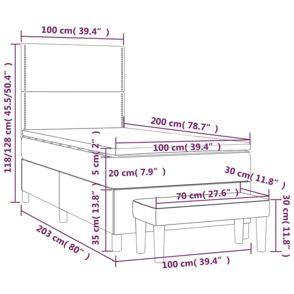 vidaXL Ramsäng med madrass mörkgrå 100x200 cm sammet Grå