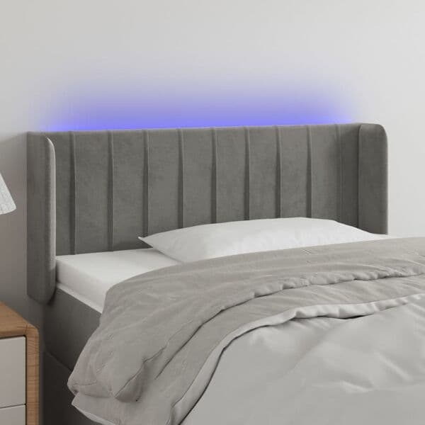 vidaXL Sänggavel LED ljusgrå 93x16x78/88 cm sammet Grå