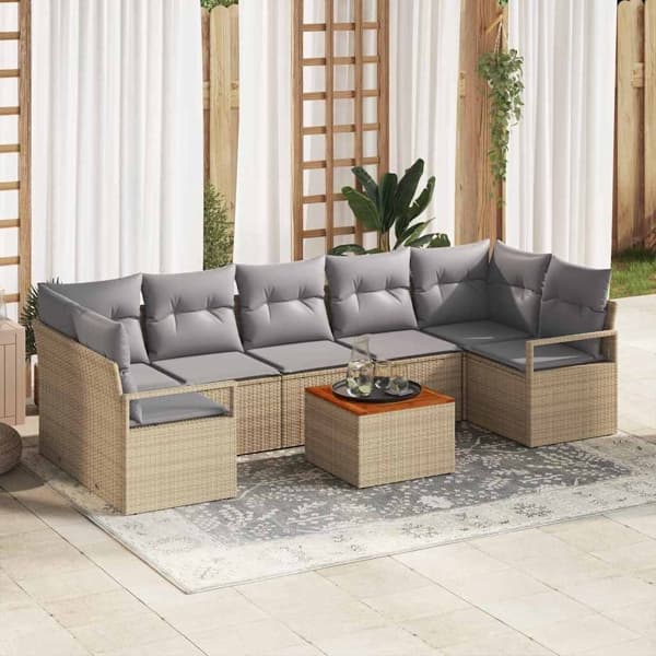 vidaXL Trädgårdsoffset 8 st Beige konstrotting Beige