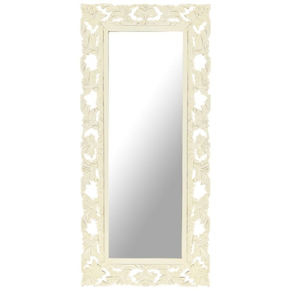vidaXL Handsnidad spegel vit 110x50 cm massivt mangoträ Vit