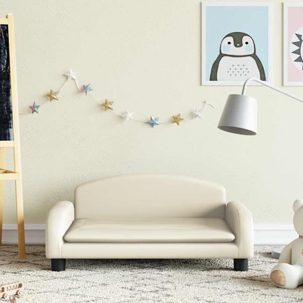 vidaXL Barnsoffa gräddvit 70x45x30 cm konstläder Kräm