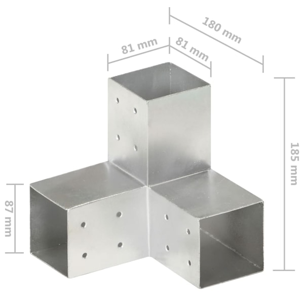 vidaXL Stolpbeslag 4 st Y-form galvaniserad metall 81x81 mm Silver