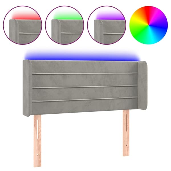 vidaXL Sänggavel LED ljusgrå 103x16x78/88 cm sammet Grå