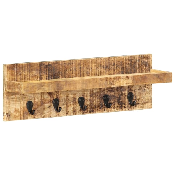 vidaXL Vägghylla med krokar 60x15x20 cm massivt grovt mangoträ Brun