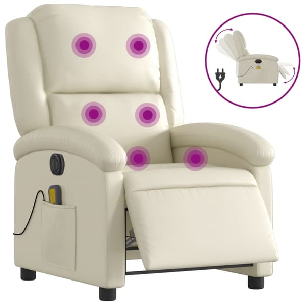 vidaXL Elektrisk massagefåtölj gräddvit konstläder Kräm