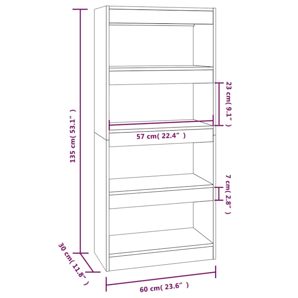 vidaXL Bokhylla/Rumsavdelare sonoma-ek 60x30x135 cm konstruerat trä Brun