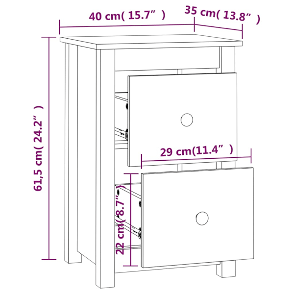 vidaXL Sängbord 40x35x61,5 cm massiv furu Brun