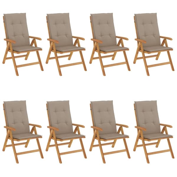 vidaXL Fällbara fåtöljer med dynor, 8 st, massivt trä, teak Brun