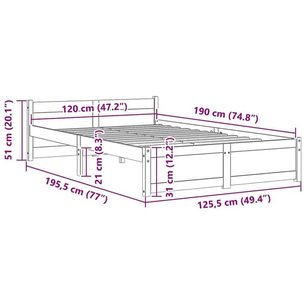 vidaXL Sängram vit massivt trä 120x190 cm Vit