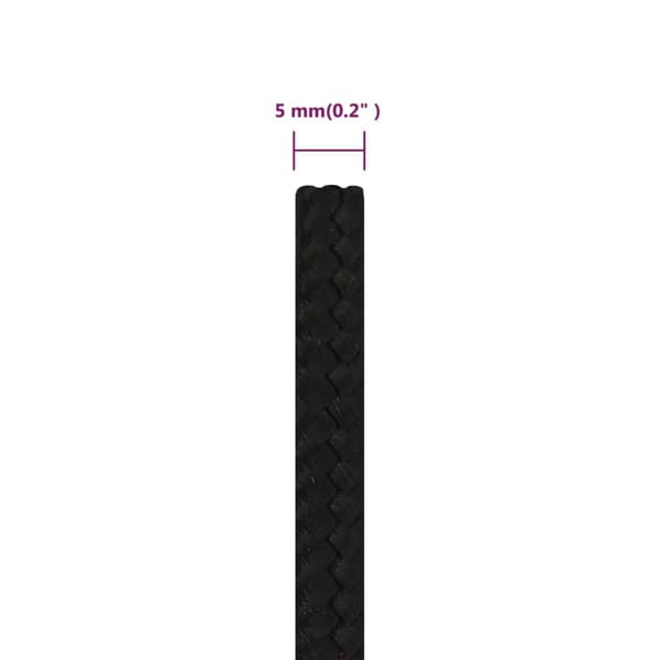 vidaXL Rep svart 5 mm 100 m polyester Svart